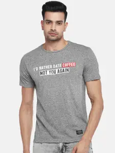 People Men Grey Typography Printed Cotton T-shirt