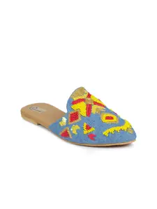 The Desi Dulhan Women Blue & Red Embellished Ethnic Mules Flats