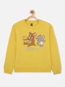 Kids Ville Tom & Jerry Girls Yellow Printed Sweatshirt
