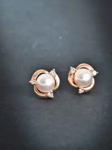 MINUTIAE Rose Gold Floral Pearl Studs Earrings