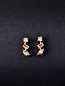 MINUTIAE Rose Gold Plated & White Geometric Crystals Drop Earrings