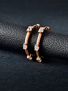 MINUTIAE Rose Gold-Toned Crystal Studded Circular Hoop Earrings