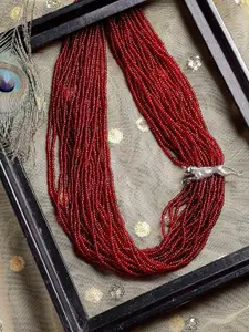 DUGRISTYLE Silver-Toned & Red Sterling Silver Silver-Plated Layered Necklace