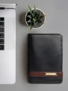 Hidesign Men Black & Brown Leather Three Fold Wallet