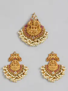 Peora Temple Jewellery Goddess Laxmi Pearl Studdded Earring Set