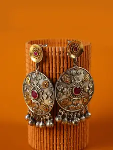 Peora Tribal Afghani Rajsthan Oxidised Silver Maangtika With Earrings