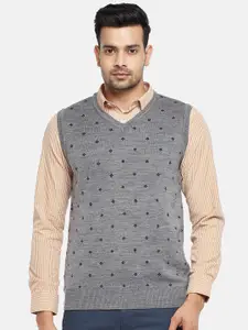 BYFORD by Pantaloons Men Grey Melange & Black Printed Sweater Vest