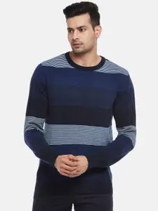 BYFORD by Pantaloons Men Navy Blue Striped Cotton Pullover