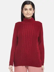 Honey by Pantaloons Women Red Cable Knit Acrylic Pullover
