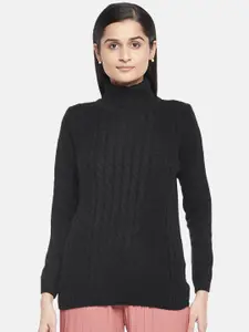 Honey by Pantaloons Women Black Cable Knit Acrylic Pullover