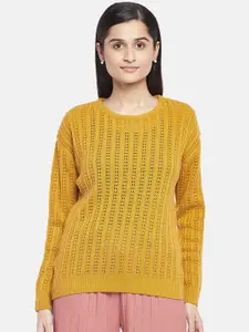 Honey by Pantaloons Women Mustard Yellow Pure Acrylic Pullover Sweater