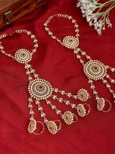Silvermerc Designs Women Set of 2 Gold & Red Brass Gold Multistrand Hathphool Bracelet