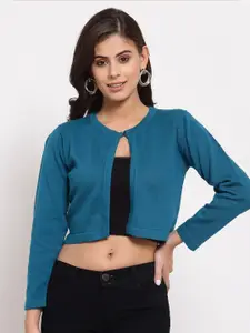 Style Quotient Women Teal Blue Cotton Crop Shrug