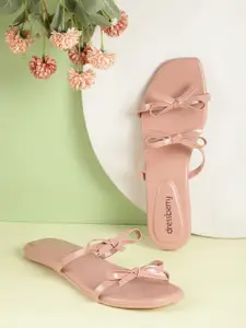 DressBerry Women Peach-Coloured Open Toe Flats with Bows