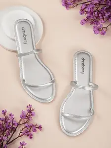 DressBerry Women Silver-Toned Open Toe Flats