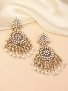 Peora White Gold-Plated Kundan Studded Circular Embellished Drop Earrings