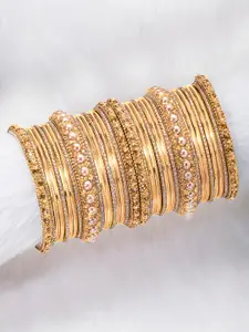 Peora Set of 34 Golden Gold Plated Metal Chuda Bangles