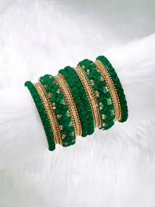 Peora Set of 18 Green Gold Plated Bridal Floral Chuda Bangles