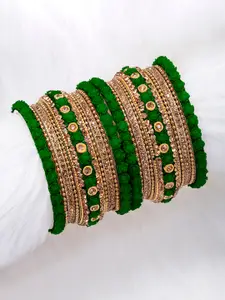 Peora Set of 18 Green Gold Plated Bridal Floral Chuda Bangles
