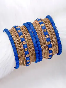 Peora Set of 18 Blue Gold Plated Bridal Floral Chuda Bangles