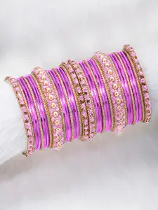 Peora Set of 34 Pink Gold Plated Metal Chuda Bangles