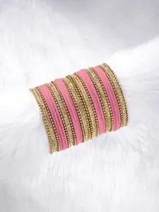 Peora Set of 30 Pink Gold Plated Velvet Chuda Bangles