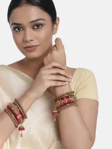 Peora Set of 10 Maroon Handcrafted Silk Thread Hanging Jhumka Chuda Bangles