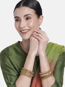 Peora Set of 10 Cream-Coloured Handcrafted Silk Thread Kundan Studded Chuda Bangles