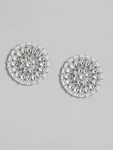 Peora Silver-Toned & White Circular Studs Earrings