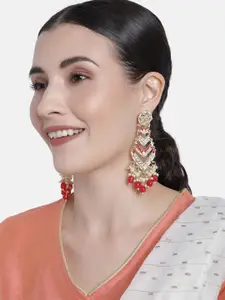 Peora Red & White Gold Plated Classic Kundan Studded Drop Earrings
