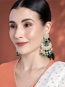 Peora Green & White Gold Plated Crescent Shaped Chandbalis