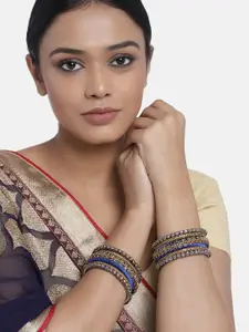 Peora Set of 10 Blue Handcrafted Silk Thread Kundan Studded Chuda Bangles