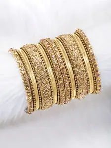 Peora Set of 22 Golden Gold Plated Bridal Chuda Bangles