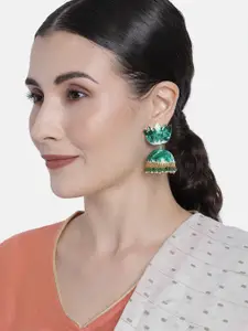 Peora Green Gold Plated Handcrafted Meenakari Dome Shaped Jhumkas