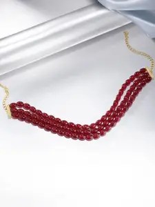 Peora Maroon Gold-Plated Choker Necklace