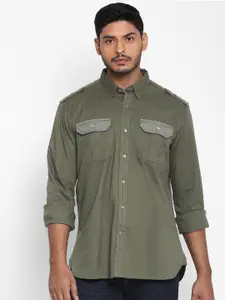 Royal Enfield Men Olive Green Opaque Cotton Casual Shirt