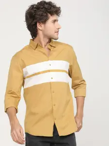 HIGHLANDER Men Yellow Slim Fit Horizontal Stripes Striped Casual Shirt
