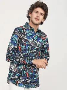 HIGHLANDER Men Black Slim Fit Floral Opaque Printed Casual Shirt