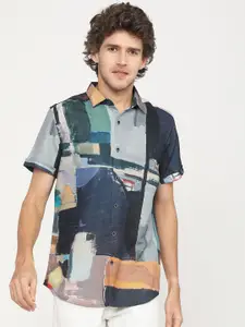 HIGHLANDER Men Blue & Grey Slim Fit Opaque Printed Casual Shirt