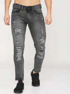 HIGHLANDER Men Grey Cotton Tapered Fit Mildly Distressed Heavy Fade Stretchable Jeans