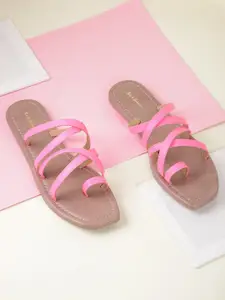 Mast & Harbour Women Neon Pink Croc Textured One Toe Flats