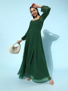 Berrylush Green Self-Design Maxi Dress