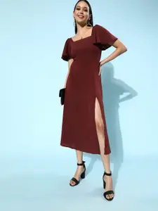 Berrylush Women Charming Maroon Solid Velvet Dress