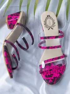 Shoetopia Pink Printed Block Sandals