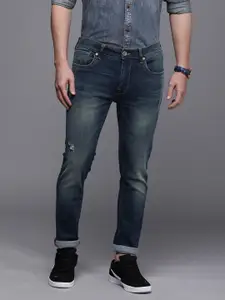 Voi Jeans Men Blue Skinny Fit Low Distress Heavy Fade Stretchable Jeans