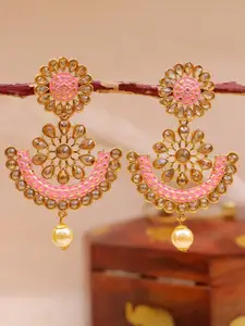 Crunchy Fashion Peach-Coloured Floral Chandbalis Earrings