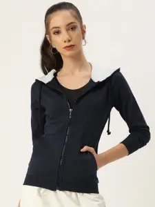 ARISE Women Navy Blue Hooded Sweatshirt