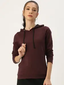 ARISE Women Maroon Hooded Sweatshirt
