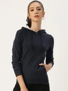 ARISE Women Navy Blue Hooded Sweatshirt