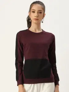 ARISE Women Maroon & Black Colourblocked Sweatshirt